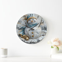 Snowman with Christmas Cheer Large Clock
