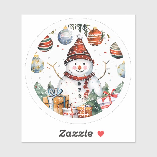 Snowman With Christmas Decor Sticker (Sheet)