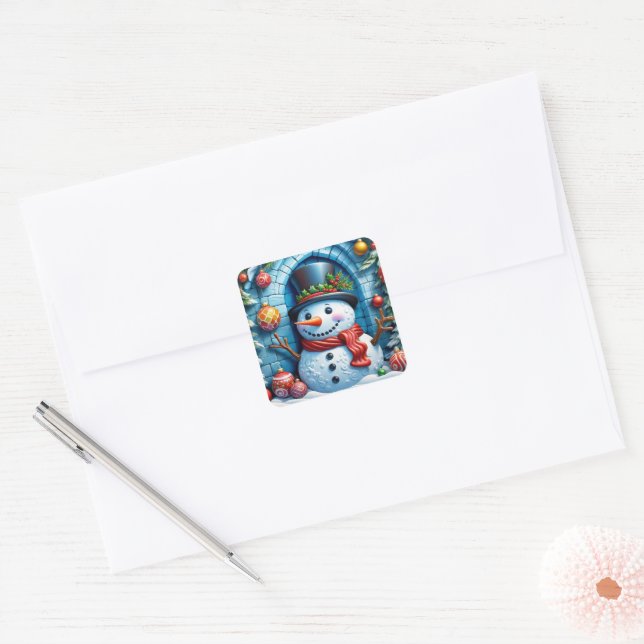 Snowman with Christmas decoration Square Sticker (Envelope)
