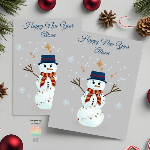 Snowman with Christmas Lights Holiday Card