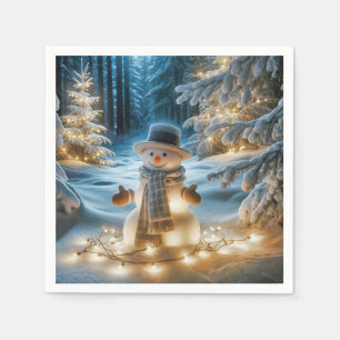 Snowman With Christmas Lights Napkins