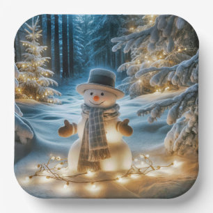 Snowman With Christmas Lights Paper Plates