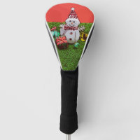 Snowman with Christmas ornament on green grass Golf Head Cover