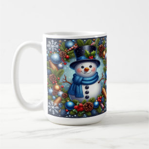 Snowman With Christmas Ornaments and Pinecones Coffee Mug