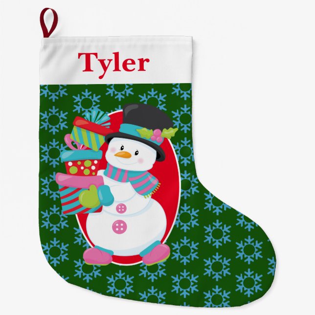Snowman With Christmas Presents Large Christmas Stocking (Front)