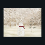 Snowman with Christmas star Canvas Print<br><div class="desc">Snowman with a Christmas gold star decoration for old pine tree in winter woods.</div>