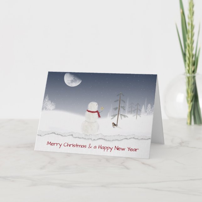 Snowman with Christmas Star Holiday Card (Front)
