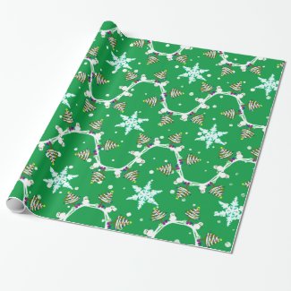 Snowman with Christmas Tree and Gifts Wrapping Pap