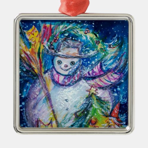 SNOWMAN WITH CHRISTMAS TREE AND TOYS METAL ORNAMENT