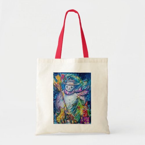 SNOWMAN WITH CHRISTMAS TREE AND TOYS Winter Season Tote Bag