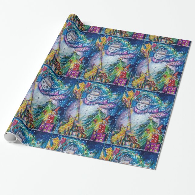 SNOWMAN WITH CHRISTMAS TREE AND TOYS WRAPPING PAPER (Unrolled)