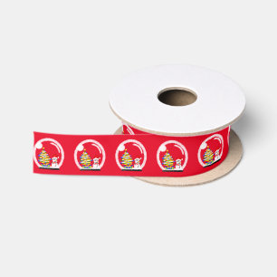 Snowman with Christmas Tree in a Snow Globe Satin Ribbon