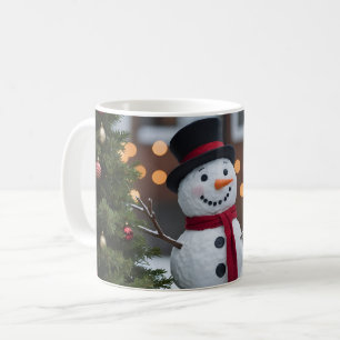 Snowman With Christmas Trees In The Winter Coffee Mug