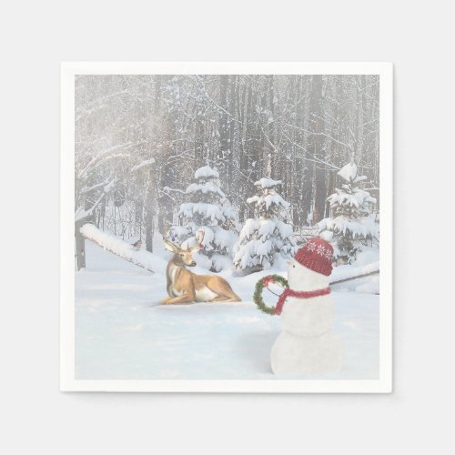 snowman with Christmas wreathe for deer Napkins