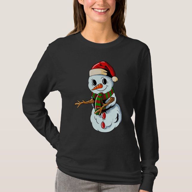 Snowman with Christmashat Floss Dance on Christmas T-Shirt (Front)