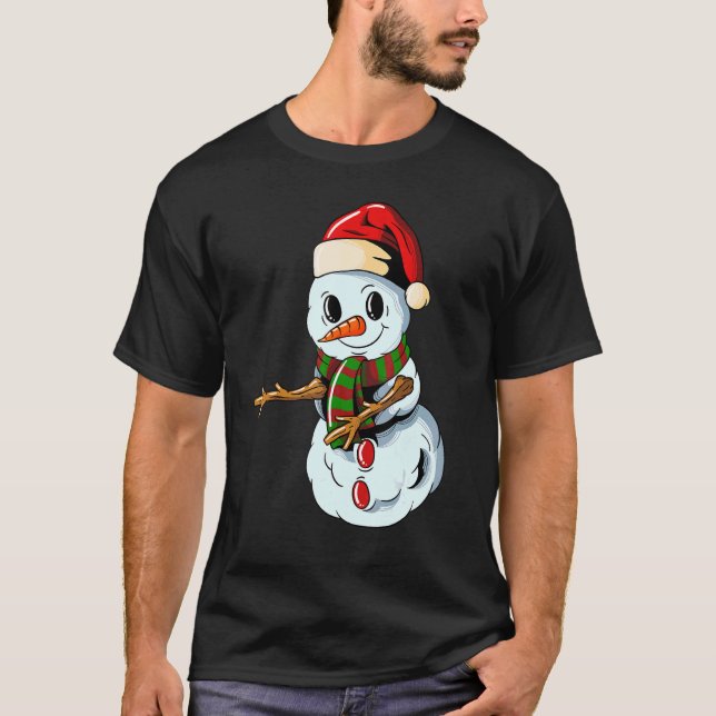 Snowman with Christmashat Floss Dance on Christmas T-Shirt (Front)