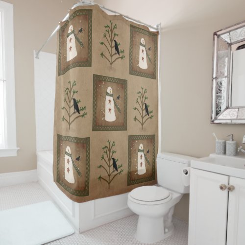 Snowman With Crow Shower Curtain