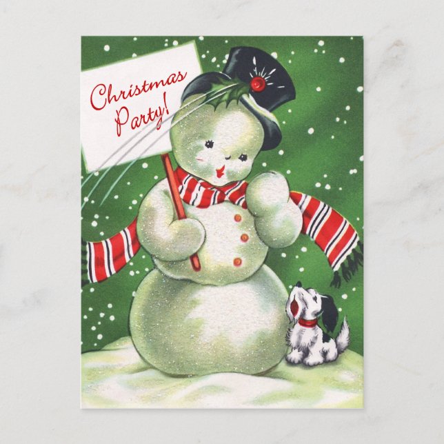 Snowman with Dog Invitation Postcard (Front)