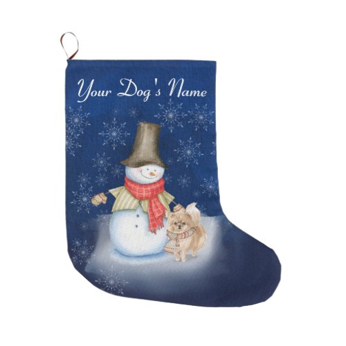 Snowman with dog_ Pomeranian Lover Large Christmas Large Christmas Stocking