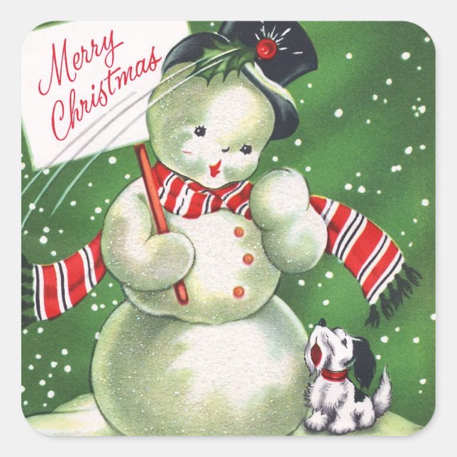 Snowman with Dog Square Sticker (Front)