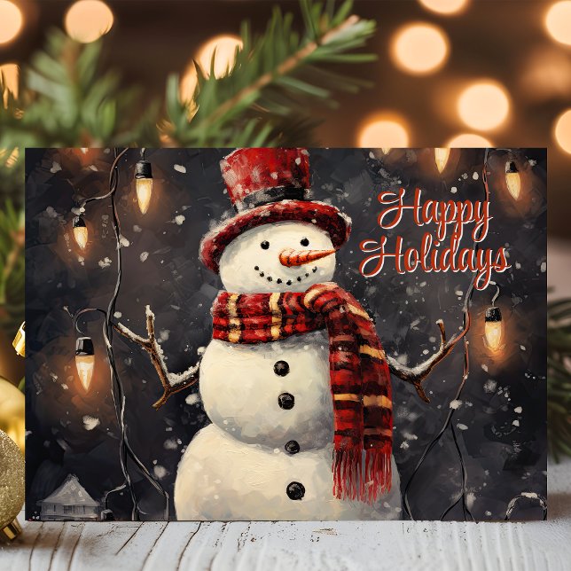 Snowman with Edison Lights Happy Holidays Holiday Card (Creator Uploaded)