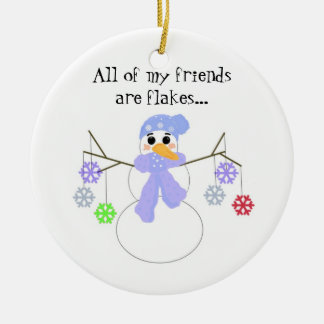 Snowman with Flakey Friends Ceramic Ornament