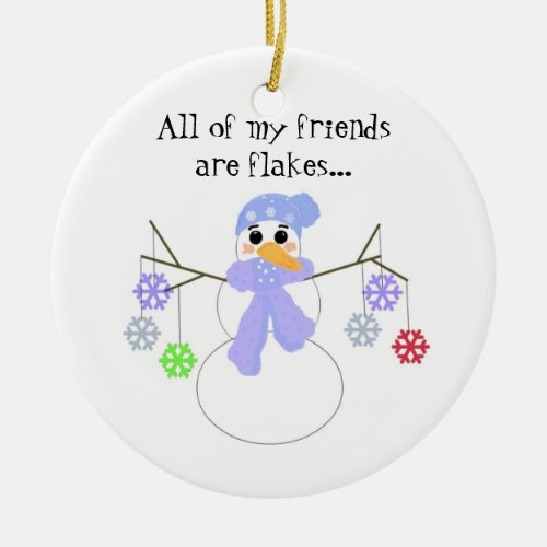 Snowman with Flakey Friends Ceramic Ornament