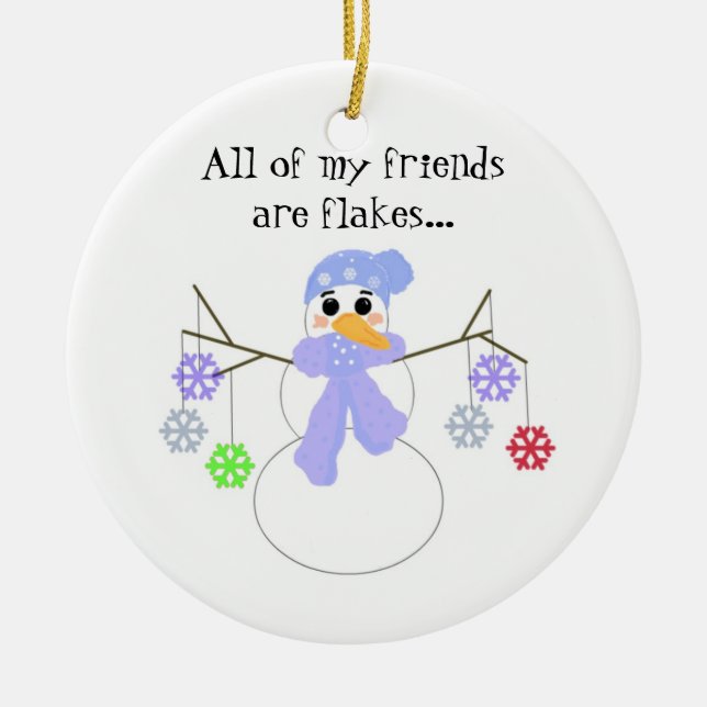 Snowman with Flakey Friends Ceramic Ornament (Front)