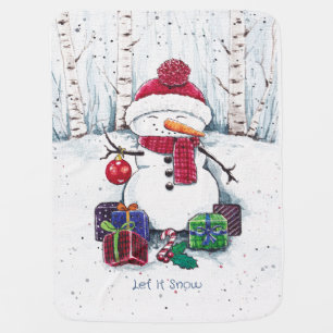 Snowman With Gifts In Watercolor Baby Blanket