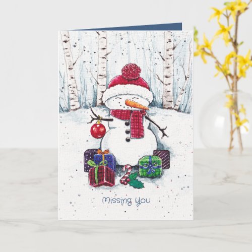 Snowman With Gifts In Watercolor  Card