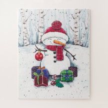 Snowman With Gifts In Watercolor