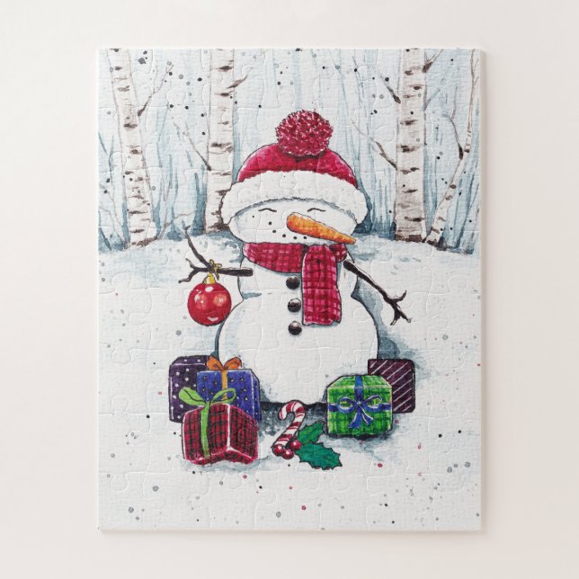 Snowman With Gifts In Watercolor  Jigsaw Puzzle (Vertical)