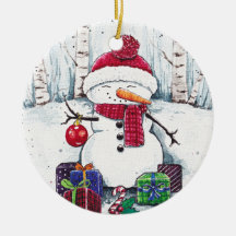 Snowman With Gifts In Wsstercolor