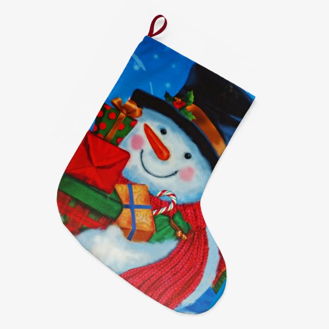 Snowman with Gifts Large Christmas Stocking (Front (Hanging))