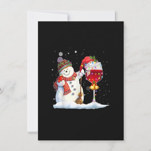 Snowman With Glasses of Wine Lights Santa Hat Xmas Invitation
