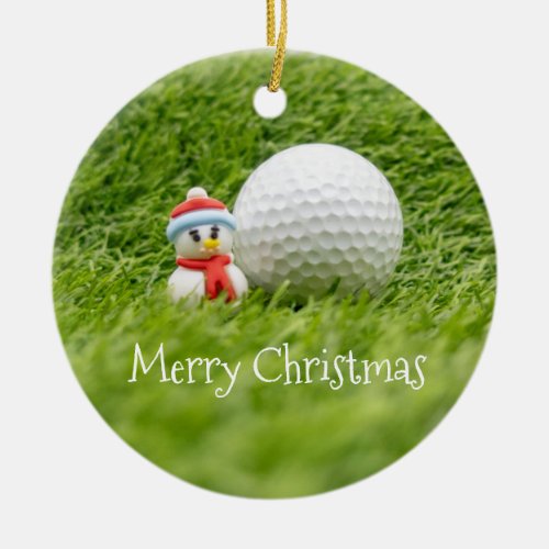 Snowman with golf ball Merry Christmas to golfer Ceramic Ornament