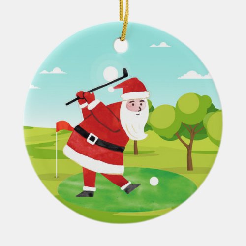 Snowman with golf ball Merry Christmas to golfer  Ceramic Ornament