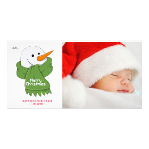 Snowman with Green Scarf Photo Card