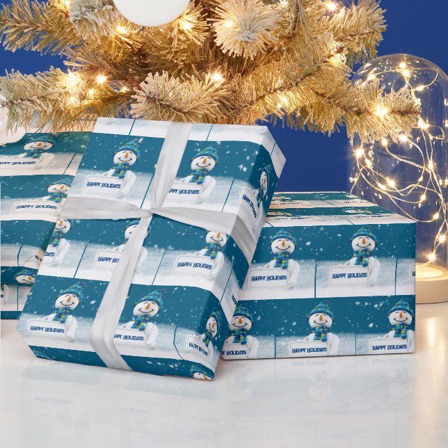 Snowman with HAPPY HOLIDAYS Sign Wrapping Paper (Holidays)
