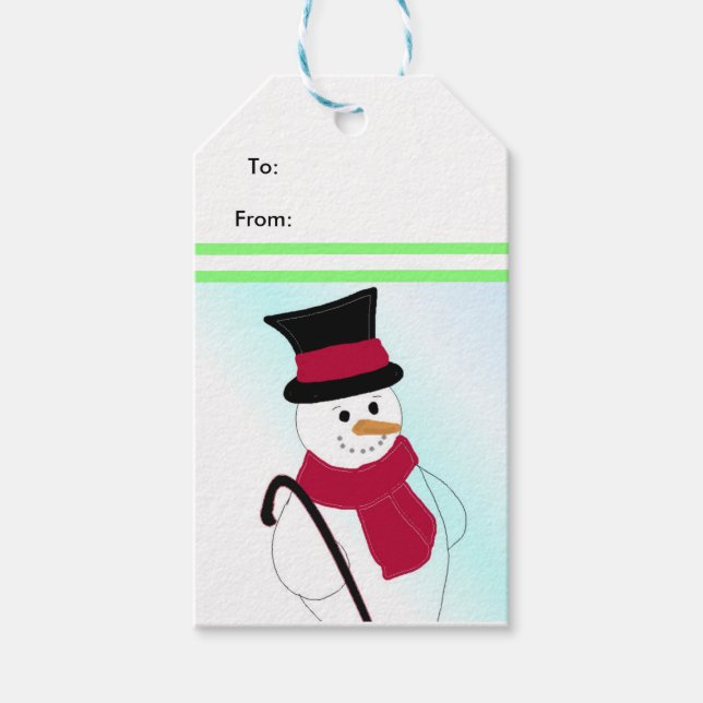 Snowman with Hat and Cane Gift Tags (Front)