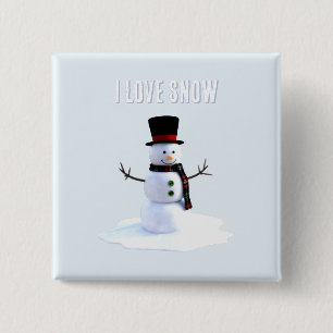 Snowman with hat and scarf. I Love Snow Button