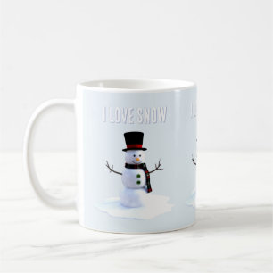 Snowman with hat and scarf. I Love Snow Coffee Mug