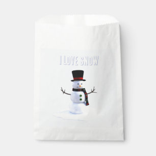 Snowman with hat and scarf. I Love Snow Favor Bag