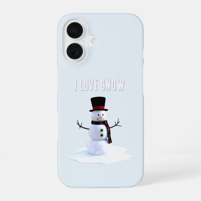 Snowman with hat and scarf. I Love Snow iPhone Case (Back)