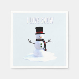 Snowman with hat and scarf. I Love Snow Napkins