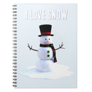 Snowman with hat and scarf. I Love Snow Notebook