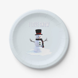 Snowman with hat and scarf. I Love Snow Paper Plates