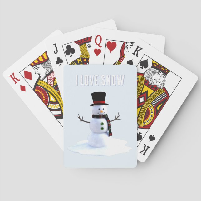 Snowman with hat and scarf. I Love Snow Poker Cards (Back)