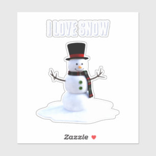 Snowman with hat and scarf. I Love Snow Sticker