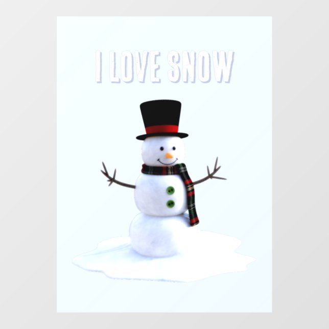 Snowman with hat and scarf. I Love Snow Window Cling (Sheet)
